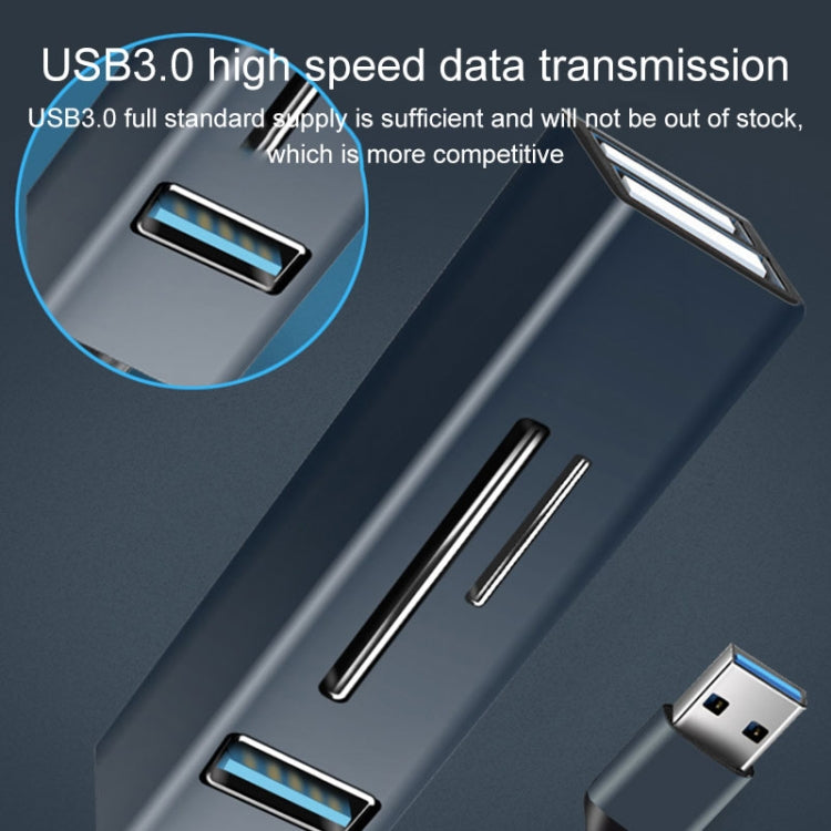 15101 5 in 1 USB3.0 to 3 x USB + SD / TF Card Reader HUB Adapter (Silver)