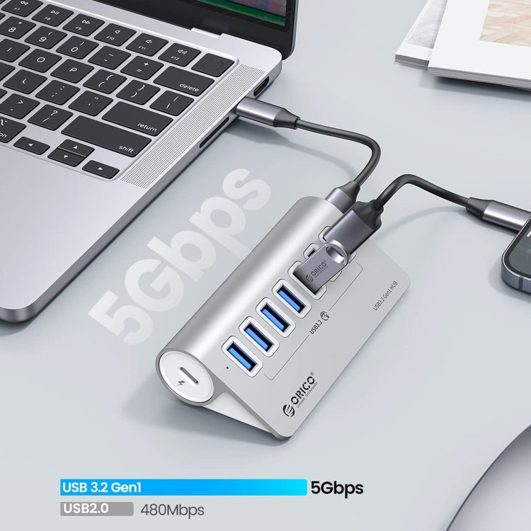 ORICO M3U7 Aluminum Alloy 7-Port USB 3.2 Gen1 5Gbps HUB with 1m Cable(Silver)
