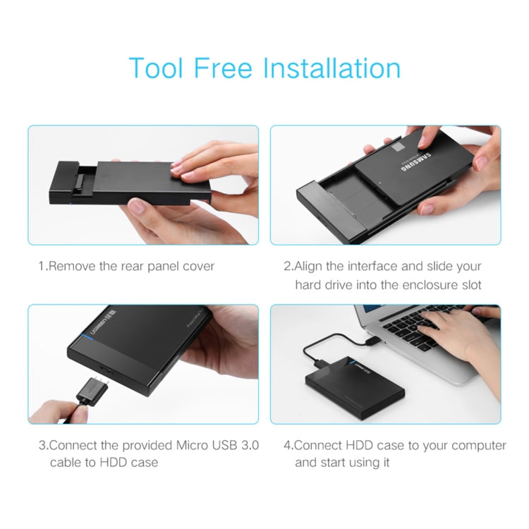 UGREEN US221 HDD Enclosure 2.5 inch SATA to USB 3.0 SSD Adapter Hard Disk Drive Box External HDD Case, Support UASP Protocol, US221 Removable Cable