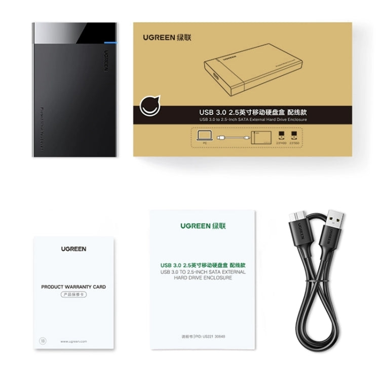 UGREEN US221 HDD Enclosure 2.5 inch SATA to USB 3.0 SSD Adapter Hard Disk Drive Box External HDD Case, Support UASP Protocol, US221 Removable Cable