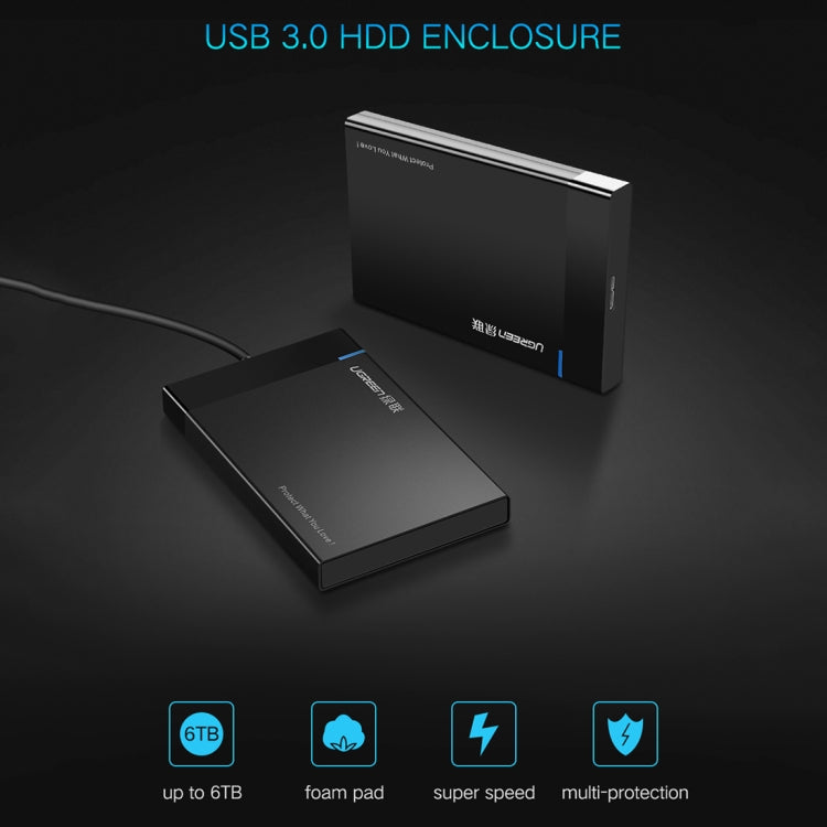 UGREEN US221 HDD Enclosure 2.5 inch SATA to USB 3.0 SSD Adapter Hard Disk Drive Box External HDD Case, Support UASP Protocol, US221 Removable Cable