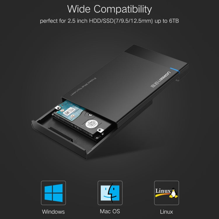 UGREEN US221 HDD Enclosure 2.5 inch SATA to USB 3.0 SSD Adapter Hard Disk Drive Box External HDD Case, Support UASP Protocol, US221 Removable Cable