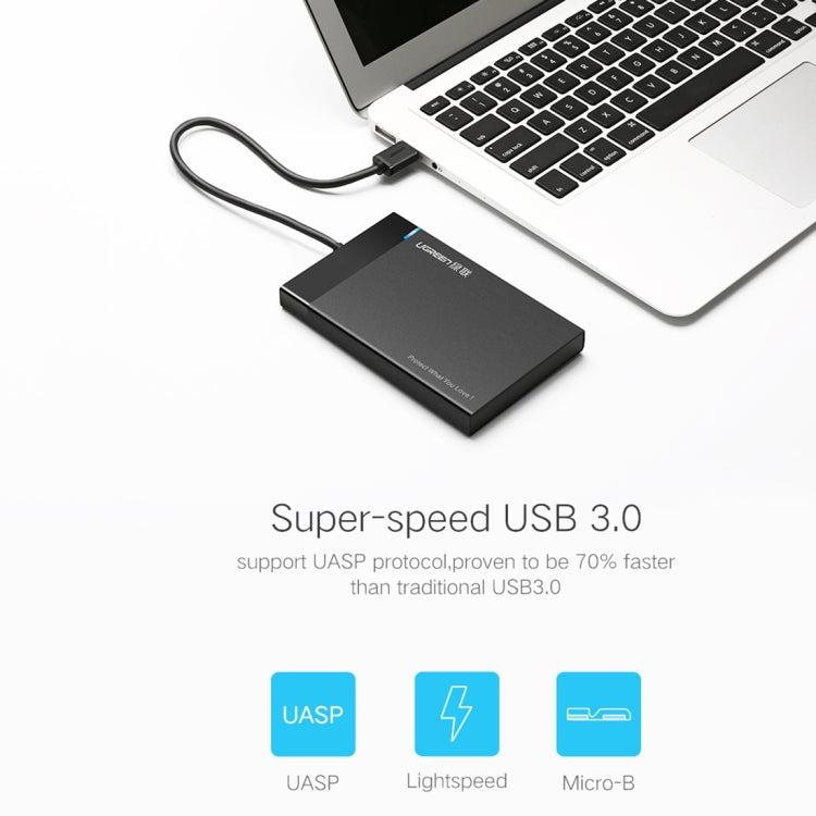 UGREEN US221 HDD Enclosure 2.5 inch SATA to USB 3.0 SSD Adapter Hard Disk Drive Box External HDD Case, Support UASP Protocol, US221 Removable Cable
