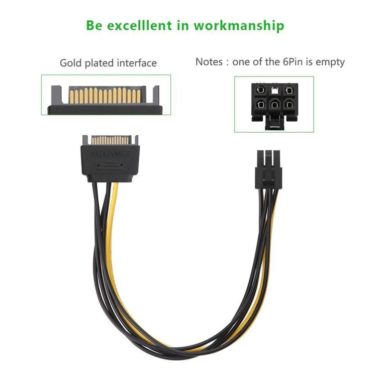 20cm SATA 15 Pin to 6 Pin PCI Express Graphics Video Card Sata Power Cable, SATA 15 Pin to 6 Pin Female