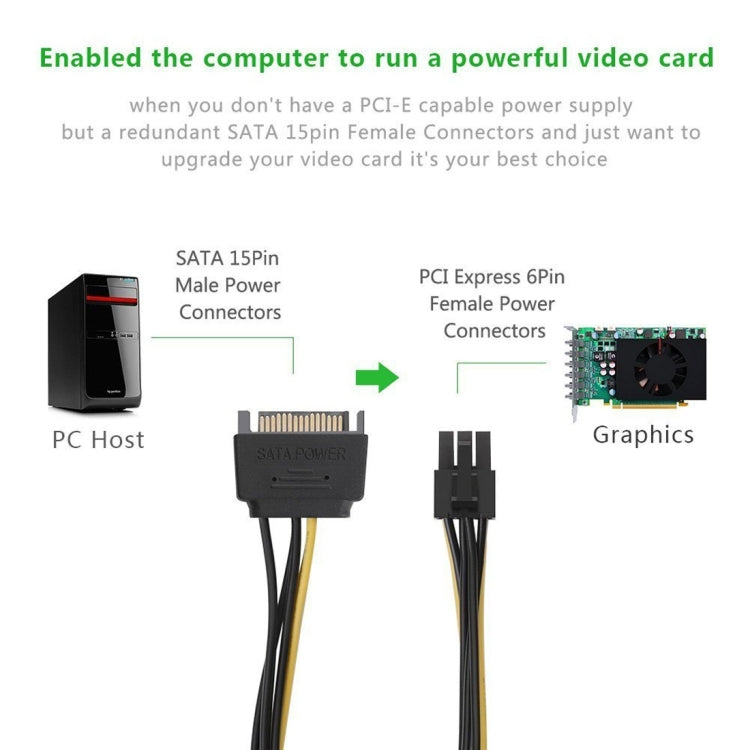20cm SATA 15 Pin to 6 Pin PCI Express Graphics Video Card Sata Power Cable, SATA 15 Pin to 6 Pin Female