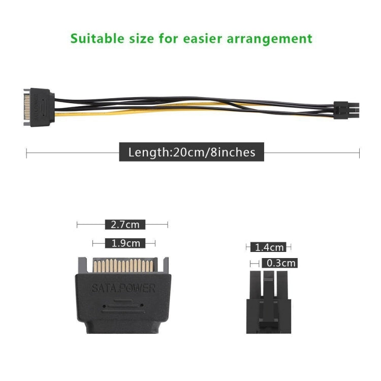 20cm SATA 15 Pin to 6 Pin PCI Express Graphics Video Card Sata Power Cable, SATA 15 Pin to 6 Pin Female