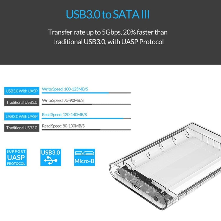 ORICO 3139U3 3.5 inch SATA HDD USB 3.0 Micro B External Hard Drive Enclosure Storage Case(Transparent)