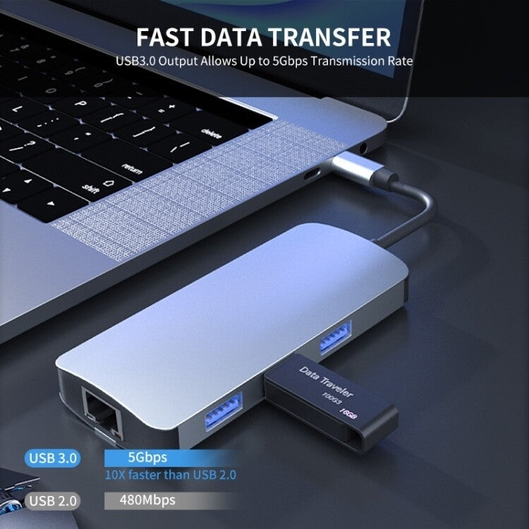 BYL-2209 6 in 1 USB-C / Type-C to USB Multifunctional Docking Station HUB Adapter, BYL-2209