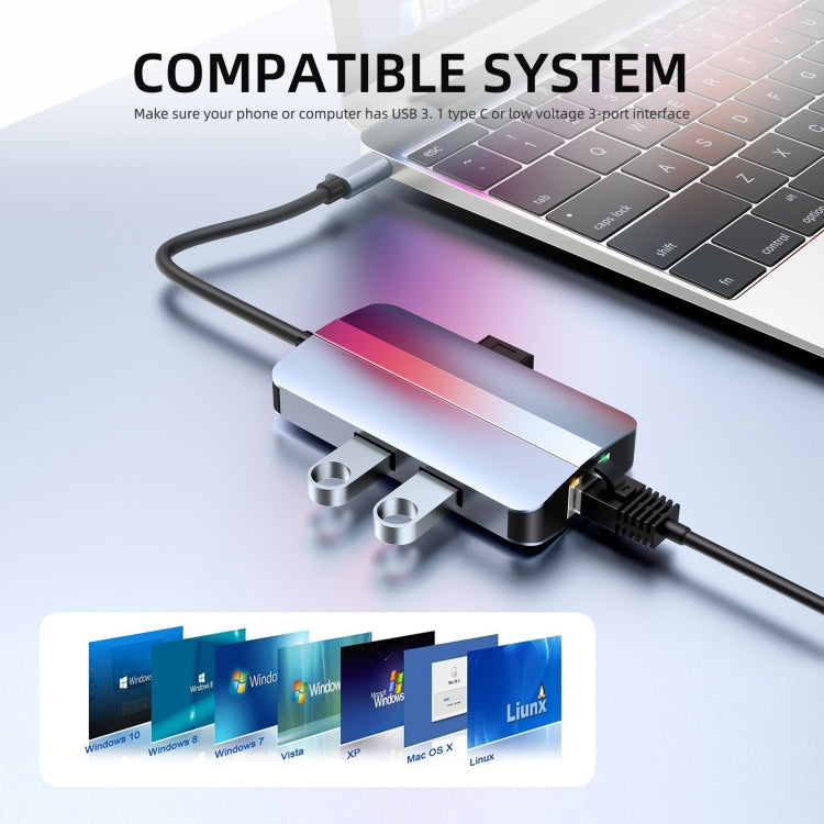BYL-2203 6 in 1 USB-C / Type-C to USB Multifunctional Docking Station HUB Adapter, BYL-2203