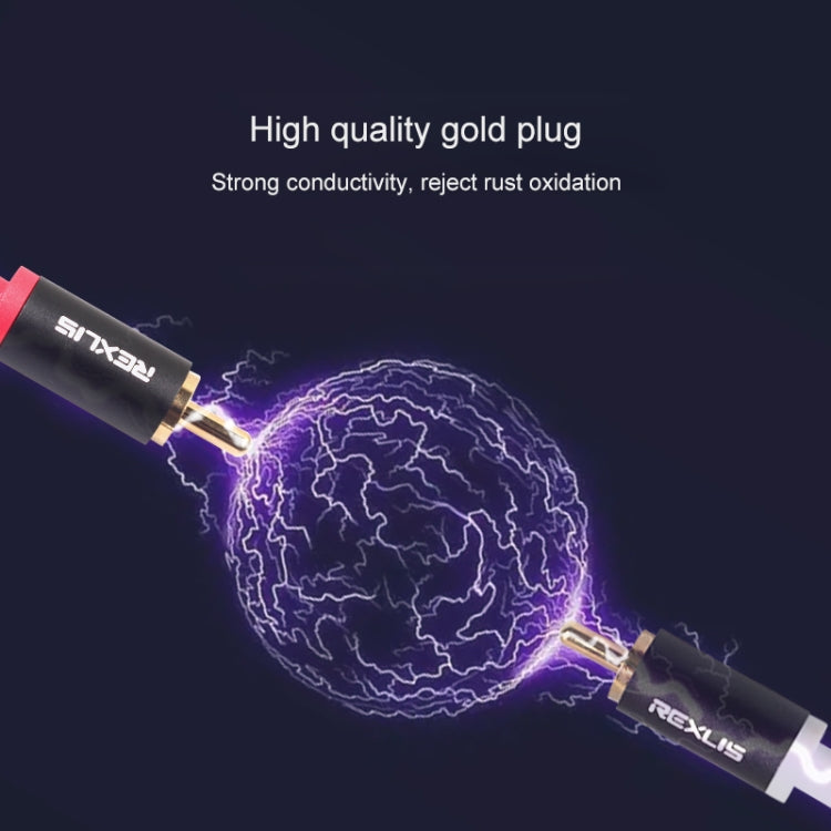 REXLIS 3635 3.5mm Male to Dual RCA Gold-plated Plug Black Cotton Braided Audio Cable for RCA Input Interface Active Speaker, Length: 1.8m, Length: 1.8m