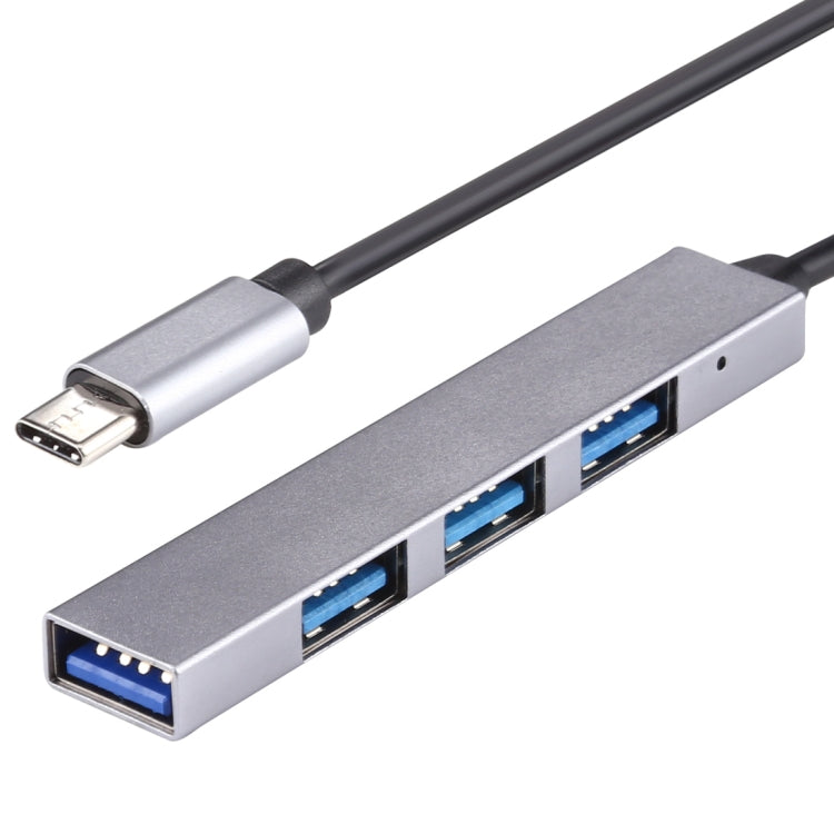 T-818 4 x USB 3.0 to USB-C / Type-C HUB Adapter (Silver Grey)