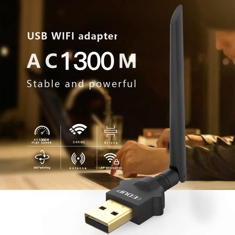 EDUP EP-AC1669 AC1300Mbps 2.4GHz & 5.8GHz Dual Band USB WiFi Adapter External Network Card with 2dbi Antenna