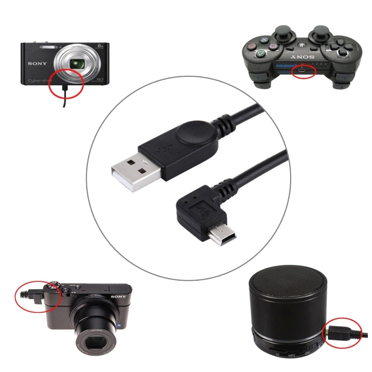 90 Degree Angle Left Mini USB to USB Data / Charging Cable, Length: 28cm, Left Angle Mini USB