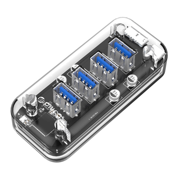 ORICO F4U 4 x USB 3.0 Ports 5Gbps Fast Transmission Desktop HUB with Blue LED Indicator Light(Transparent)