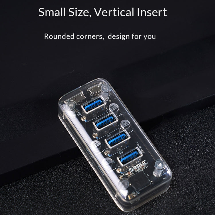 ORICO F4U 4 x USB 3.0 Ports 5Gbps Fast Transmission Desktop HUB with Blue LED Indicator Light(Transparent)