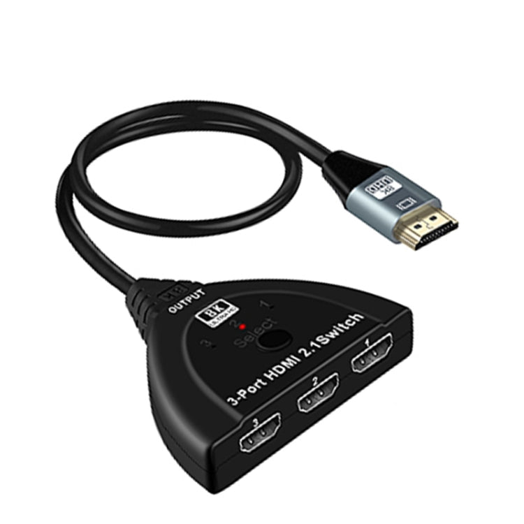 3 Port HDMI 8K Switcher Selector Box with Pigtail Cable (Black)