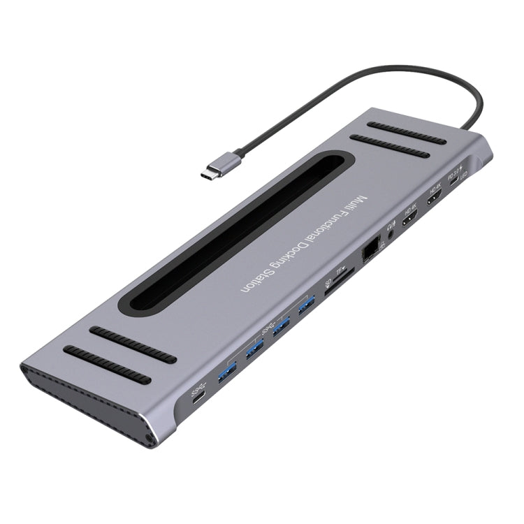 12-in-1 USB-C Hub: HDMI, USB 3.0, SD/TF, RJ45, Audio, PD Charging