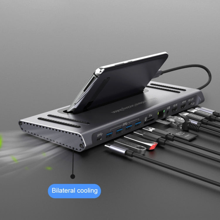 12-in-1 USB-C Hub: HDMI, USB 3.0, SD/TF, RJ45, Audio, PD Charging