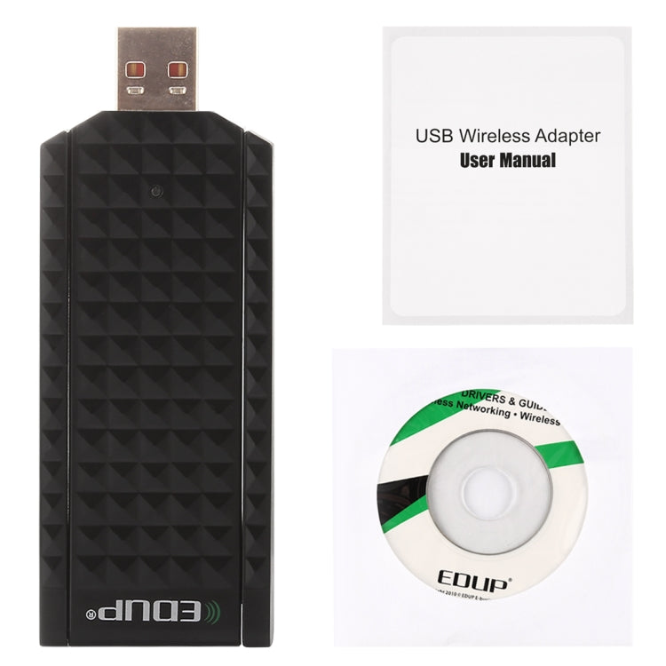 EDUP EP-AC1625 600Mbps 2.4G / 5.8GHz Dual Band Wireless 11AC USB 2.0 Adapter Network Card with 2 Antennas for Laptop / PC(Black)