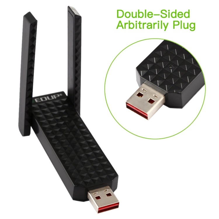 EDUP EP-AC1625 600Mbps 2.4G / 5.8GHz Dual Band Wireless 11AC USB 2.0 Adapter Network Card with 2 Antennas for Laptop / PC(Black)