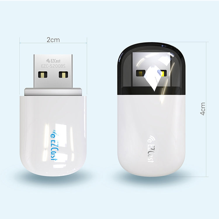 EZCast EZC-5200BS 600Mbps Dual Band WiFi + Bluetooth USB 2.0 Wireless Adapter (White)