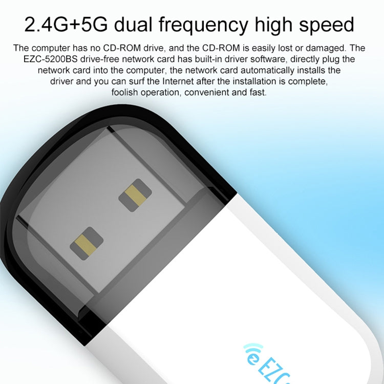 EZCast EZC-5200BS 600Mbps Dual Band WiFi + Bluetooth USB 2.0 Wireless Adapter (White)