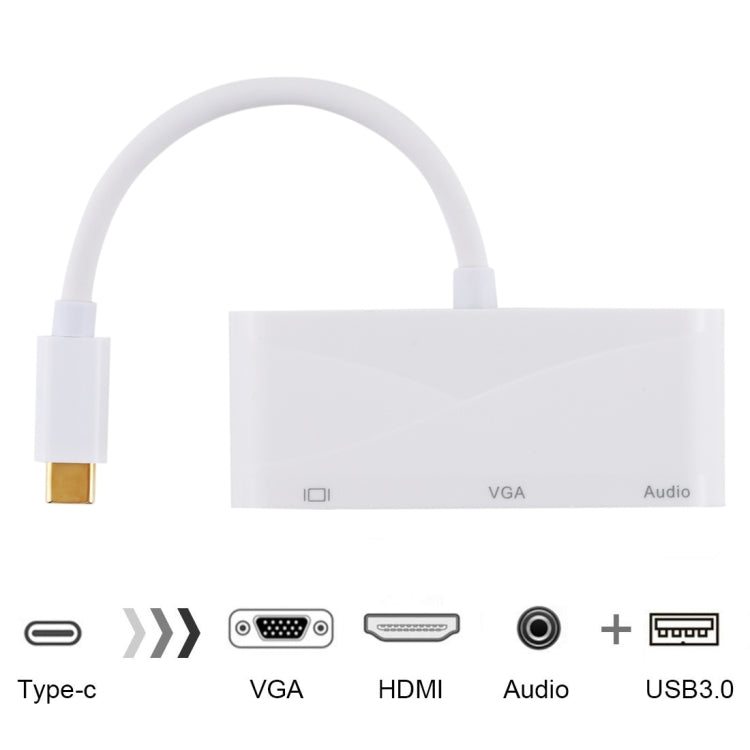 USB 2.0 + Audio Port + VGA + HDMI to USB-C / Type-C HUB Adapter (White)