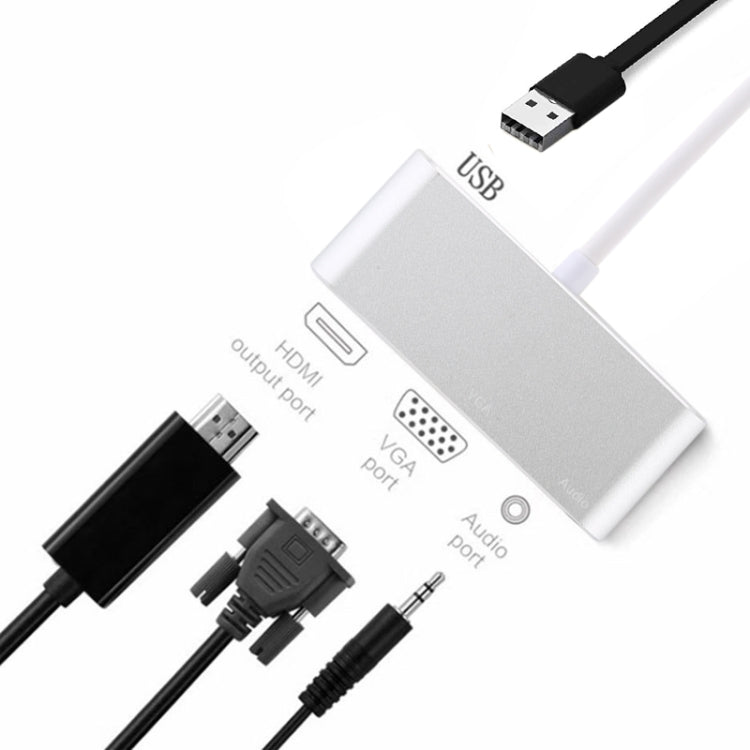 USB 2.0 + Audio Port + VGA + HDMI to USB-C / Type-C HUB Adapter (Silver)