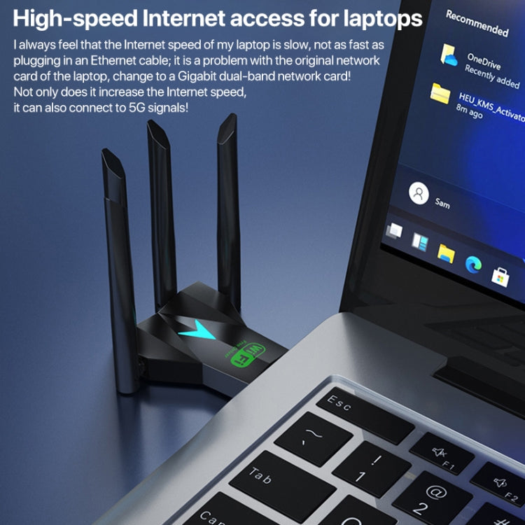1300Mbps 5G Wireless Network Card Gigabit Dual Band Driver-free USB WiFi Receiver, 1300Mbps 5G