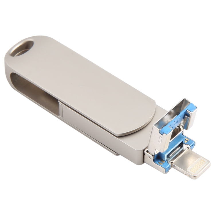 3 in 1 64G USB + 8 Pin + Type-C Metal Rotating Push-pull Flash Disk with OTG Function (Silver)