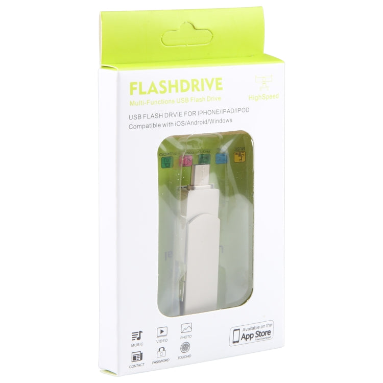 3 in 1 64G USB + 8 Pin + Type-C Metal Rotating Push-pull Flash Disk with OTG Function (Silver)