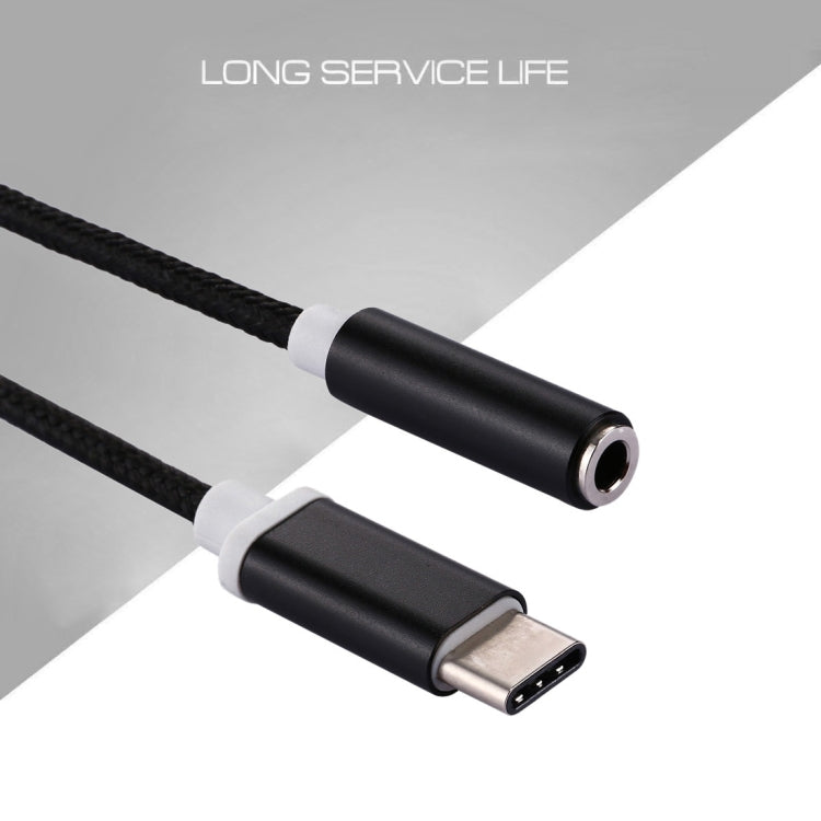 USB-C / Type-C Male to 3.5mm Female Weave Texture Audio Adapter, Length: about 10cm(Black)