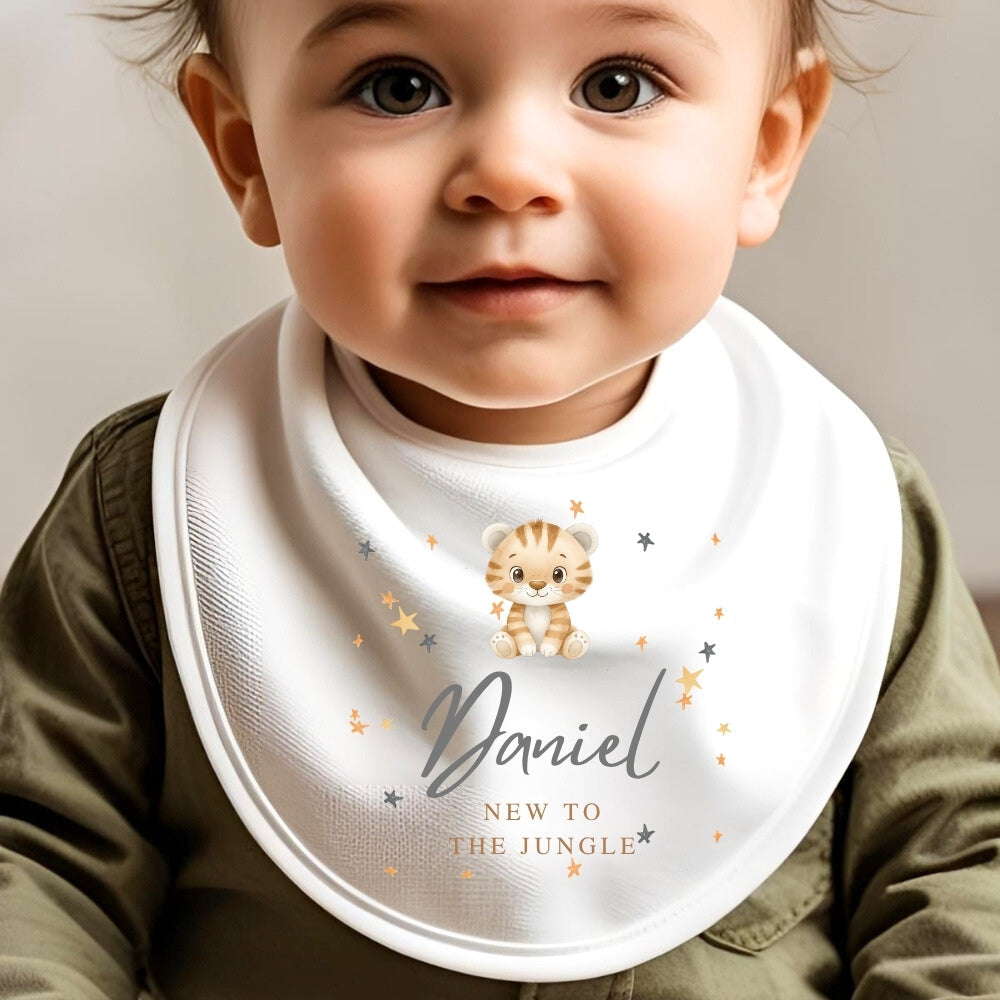 Personalised Jungle Tiger Baby Grow, Vest or Bib with Name