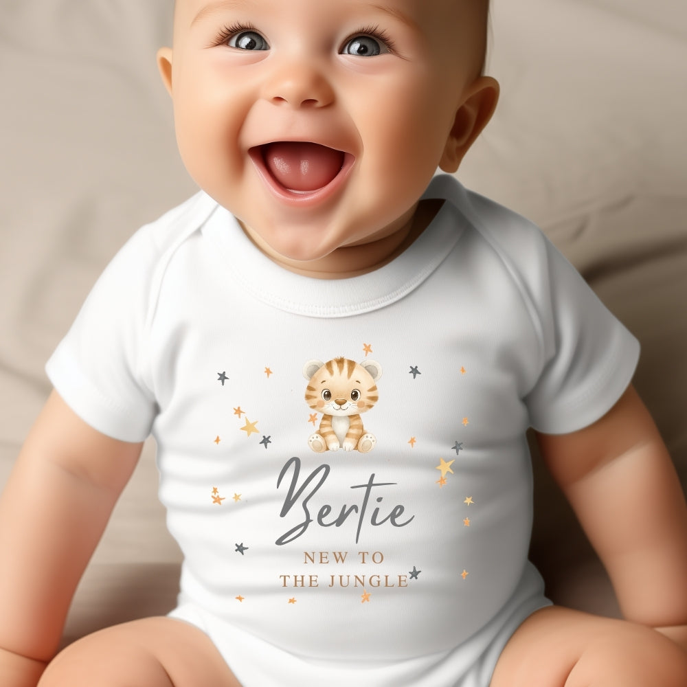 Personalised New to the Jungle Tiger Gift Hamper Baby Gift Hamper - Teddy & Vest