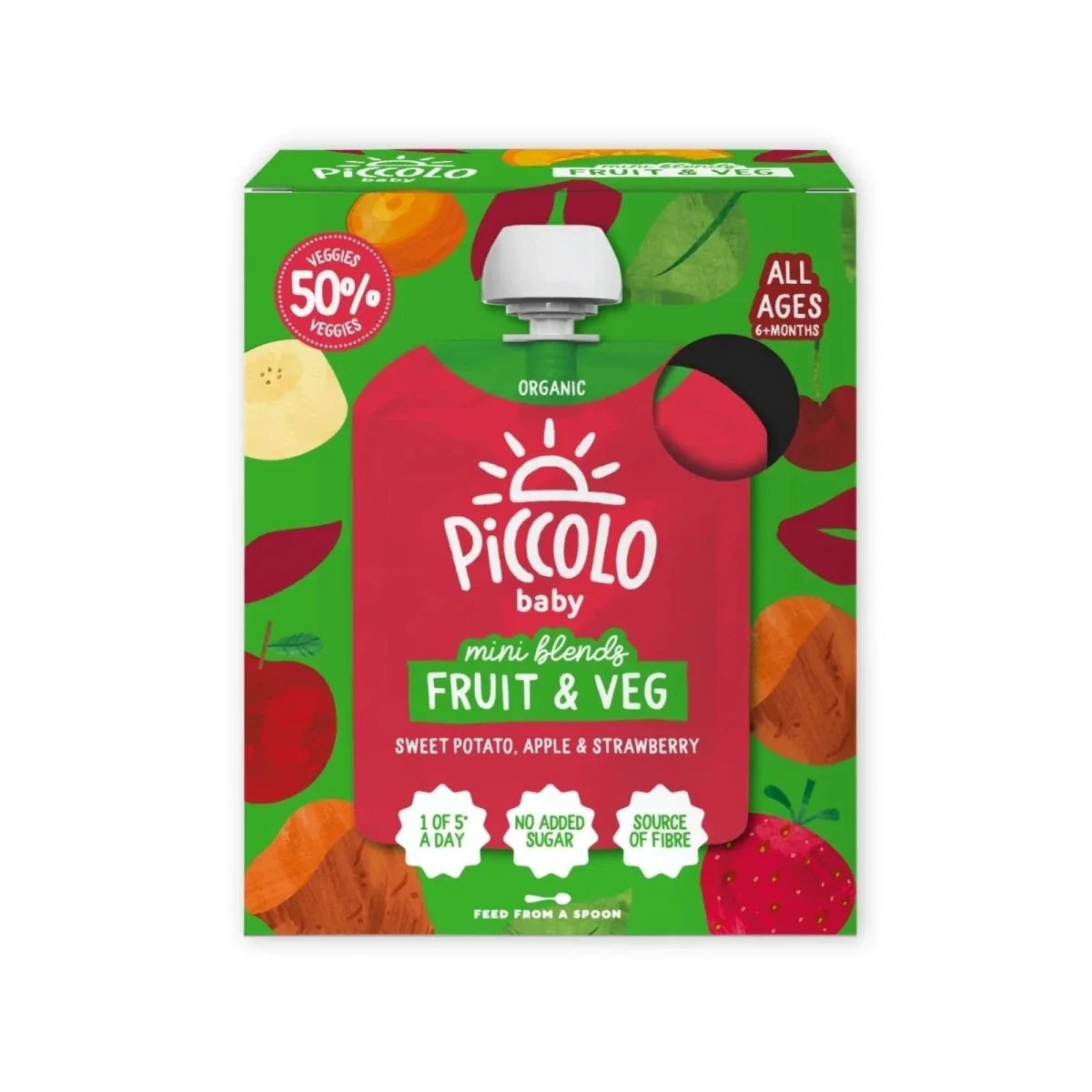 Piccolo Baby Fruit & Veg - Sweet Potato, Apple & Strawberry 6+ months 90g (4x90g)