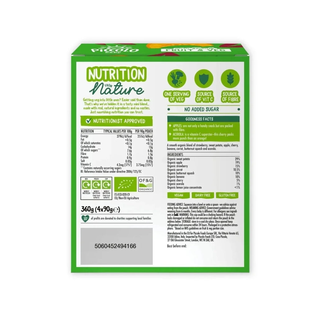 Piccolo Baby Fruit & Veg - Sweet Potato, Apple & Strawberry 6+ months 90g (4x90g)