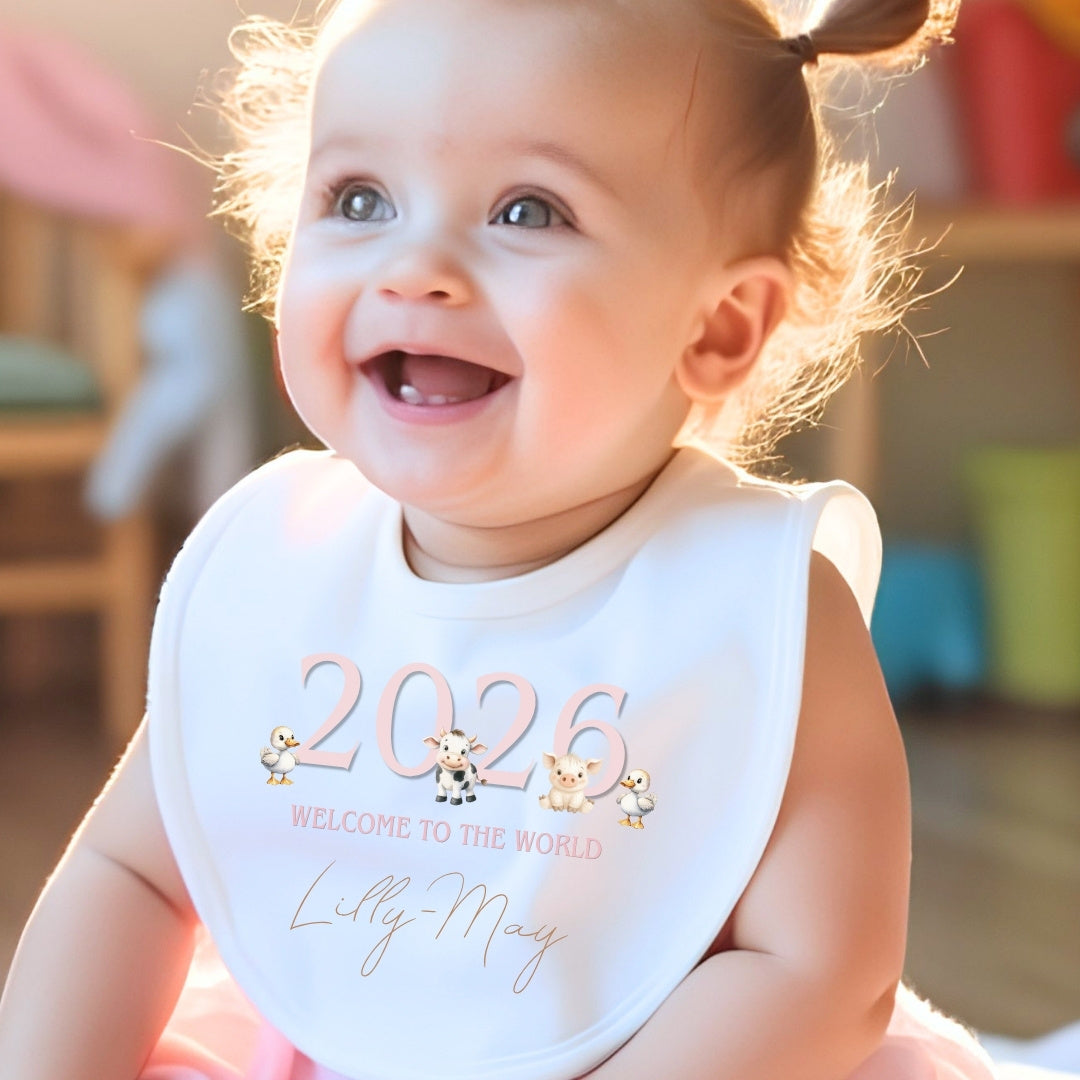 Personalised Pink Farm Animals Baby Grow, Vest or Bib with Name
