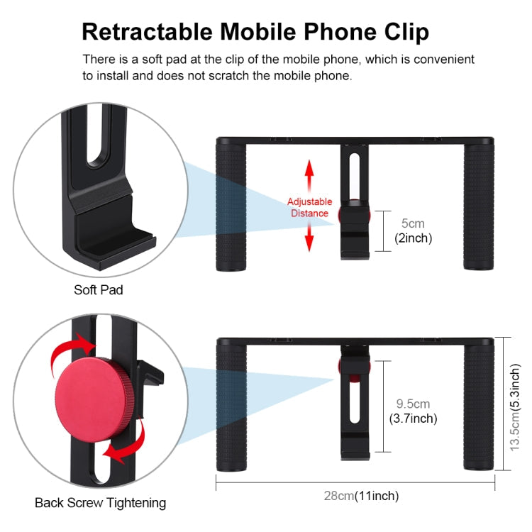 PULUZ 4 in 1 Vlogging Live Broadcast 4.7 inch 12cm Ring LED Selfie Light Smartphone Video Rig Handle Stabilizer Aluminum Bracket Kits with Microphone + Tripod Mount + Cold Shoe Tripod Head, Ring LED Aluminum Bracket Kits