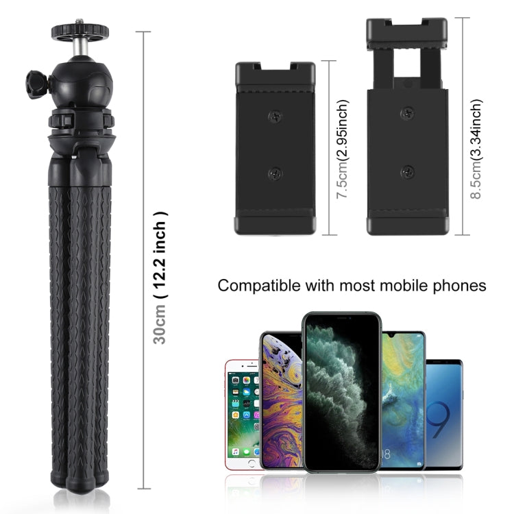 PULUZ Mini Octopus Flexible Tripod with Ball Head, Phone Clamp, Tripod Adapter & Long Screw for SLR Cameras, GoPro, Smartphones (30cm x 5cm)
