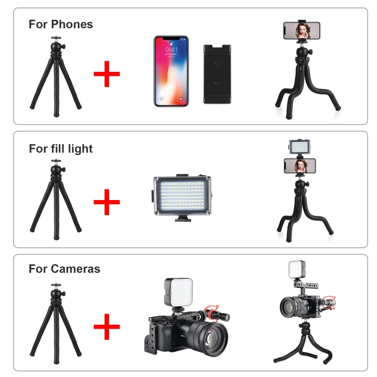 PULUZ Mini Octopus Flexible Tripod with Ball Head, Phone Clamp, Tripod Adapter & Long Screw for SLR Cameras, GoPro, Smartphones (30cm x 5cm)