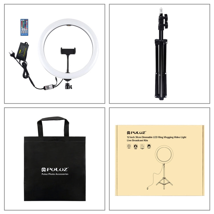PULUZ 11.8 inch 30cm RGB Light 1.1m Tripod Mount Dimmable LED Ring Vlogging Selfie Photography Video Lights Live Broadcast Kits with Cold Shoe Tripod Ball Head & Phone Clamp, 12 inch RGB+Tripod(EU)