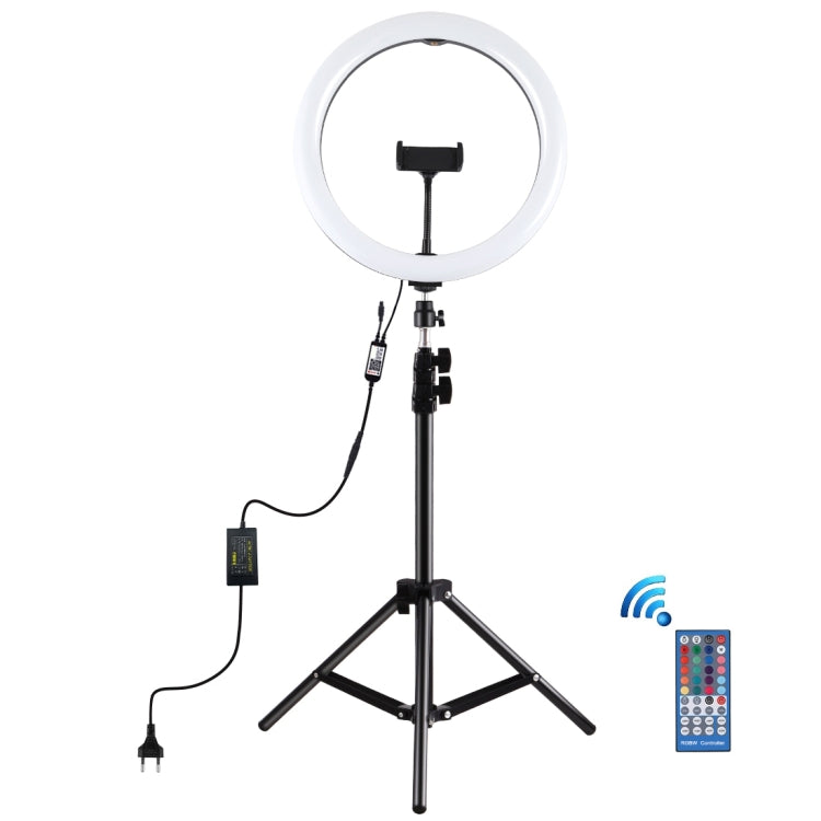 PULUZ 11.8 inch 30cm RGB Light 1.1m Tripod Mount Dimmable LED Ring Vlogging Selfie Photography Video Lights Live Broadcast Kits with Cold Shoe Tripod Ball Head & Phone Clamp, 12 inch RGB+Tripod(EU)