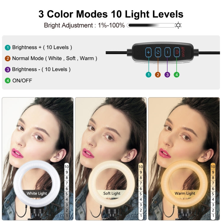 PULUZ 6.2 inch 16cm USB 3 Modes Dimmable LED Ring Vlogging Photography Video Lights + Pocket Tripod Mount Kit with Cold Shoe Tripod Ball Head, 6.2 inch Light+Pocket Tripod