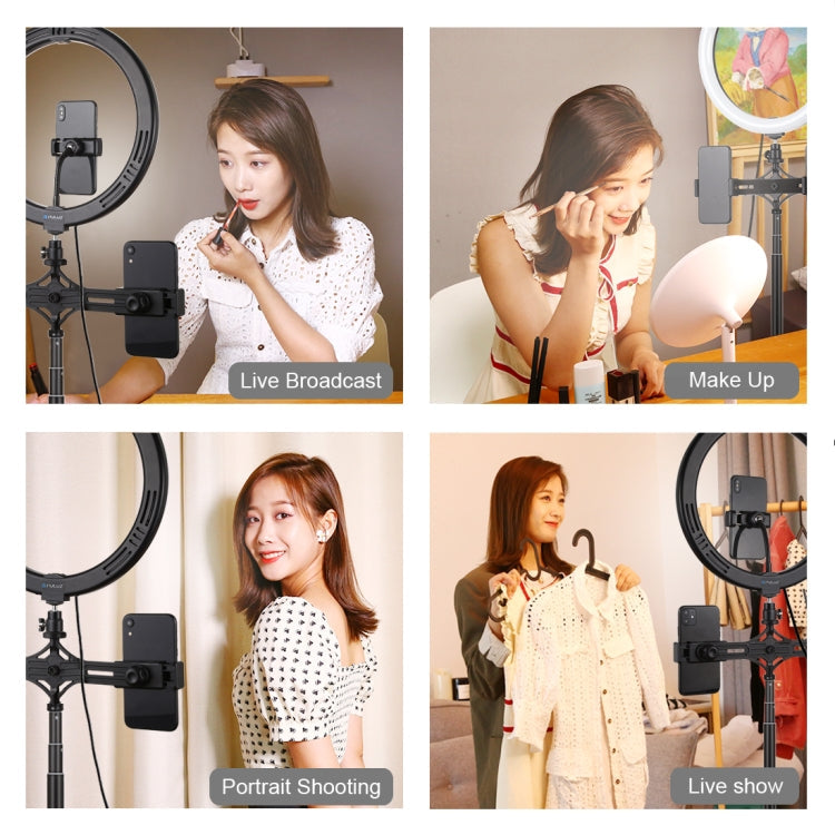PULUZ 11.8" Ring Light with 1.65m Tripod, Dual Phone Bracket, USB, 3 Modes, Dual Color Temperature (Black)