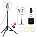 PULUZ 10.2 inch 26cm Light + 1.65m Tripod Mount Curved Surface USB 3 Modes Dimmable Dual Color Temperature Ring Vlogging Video Light Live Broadcast Kits with Phone Clamp & Selfie Remote Control, 10.2 inch+1.65m Tripod
