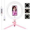 PULUZ 10.2" Ring Light with Desktop Tripod, USB, 3 Modes, Dual Color Temperature, Phone Clamp (Pink)