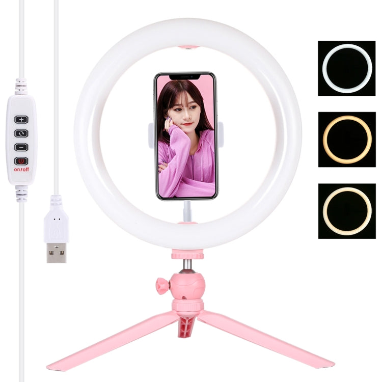 PULUZ 10.2" Ring Light with Desktop Tripod, USB, 3 Modes, Dual Color Temperature, Phone Clamp (Pink)