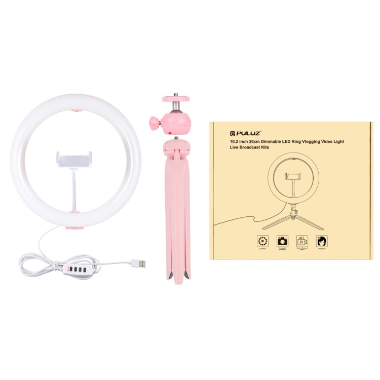 PULUZ 10.2" Ring Light with Desktop Tripod, USB, 3 Modes, Dual Color Temperature, Phone Clamp (Pink)
