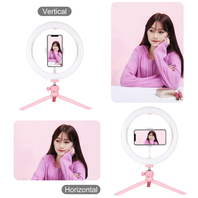 PULUZ 10.2" Ring Light with Desktop Tripod, USB, 3 Modes, Dual Color Temperature, Phone Clamp (Pink)