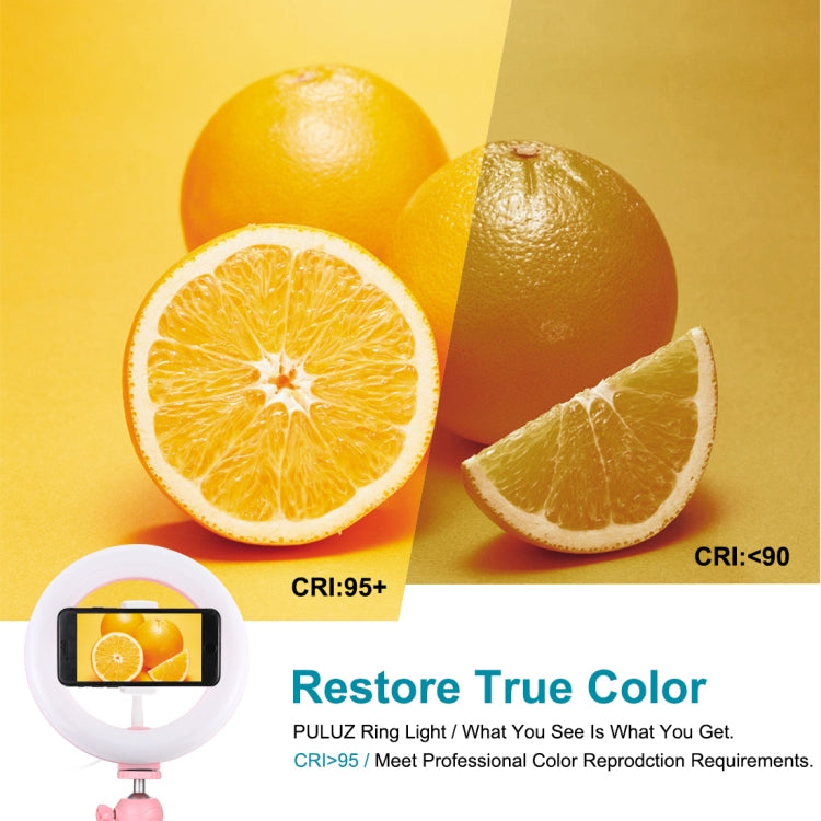 PULUZ 7.9 inch 20cm Light + Desktop Tripod Mount USB 3 Modes Dimmable Dual Color Temperature LED Curved Light Ring Vlogging Selfie Beauty Photography Video Lights with Phone Clamp(Pink)